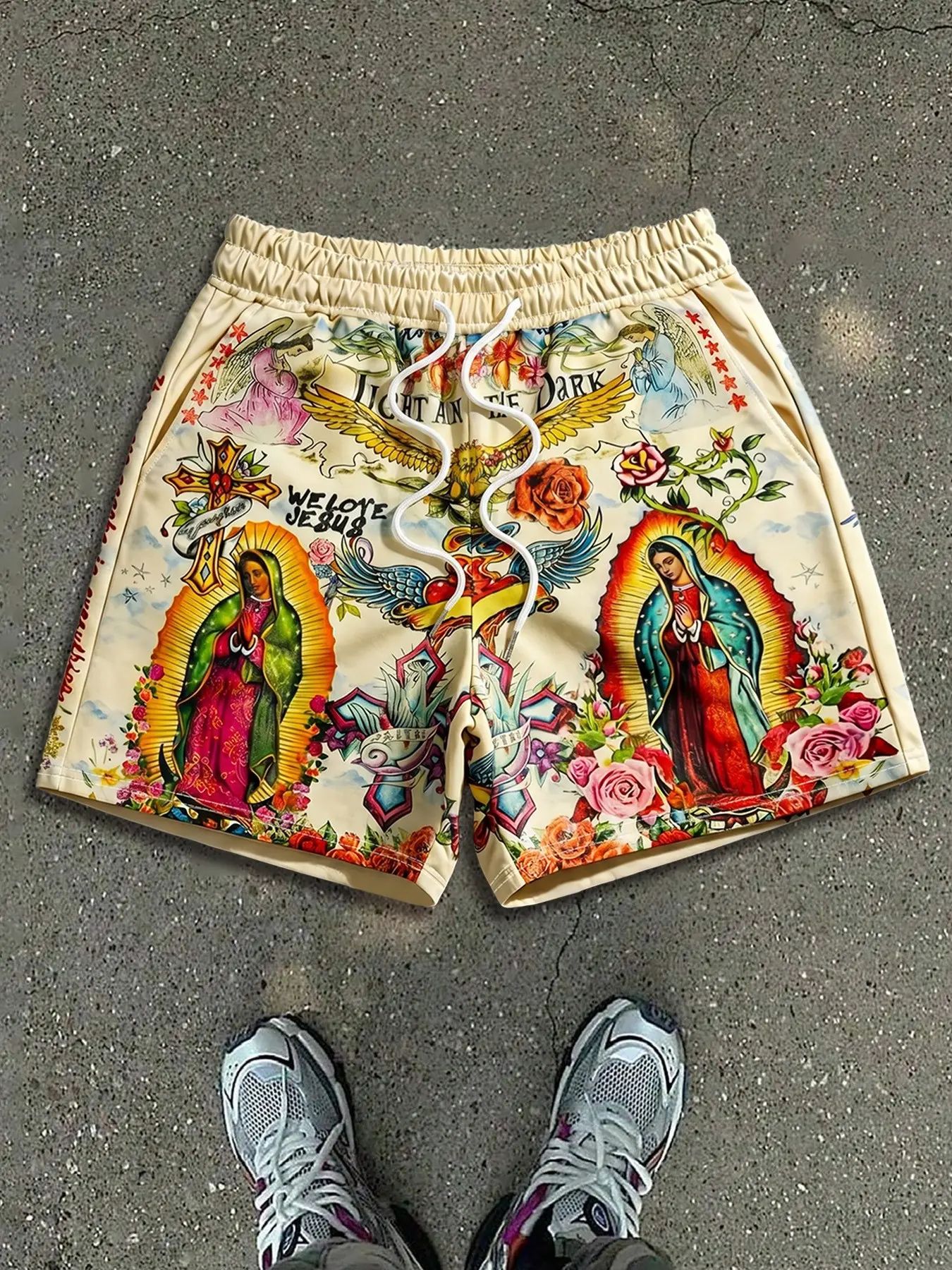  Virgin Mary & Jesus Print Streetwear Shorts
