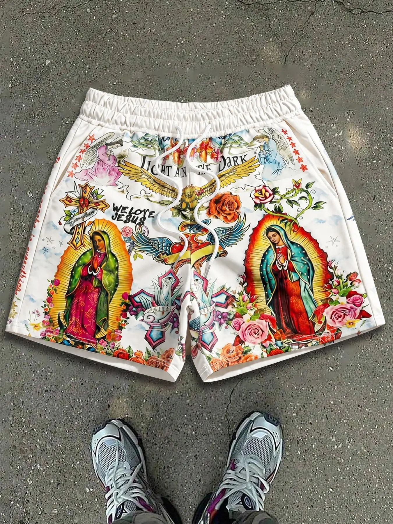  Virgin Mary & Jesus Print Streetwear Shorts