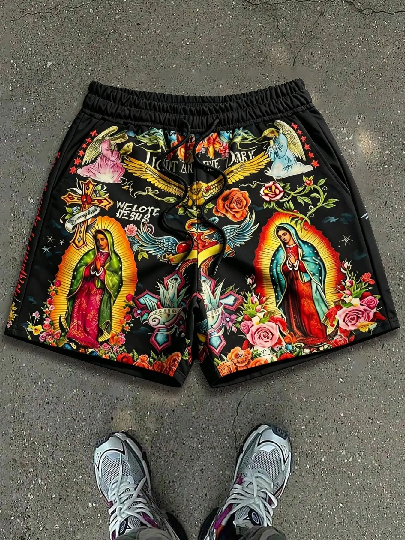  Virgin Mary & Jesus Print Streetwear Shorts