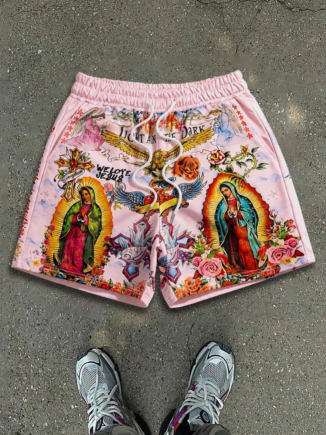  Virgin Mary & Jesus Print Streetwear Shorts