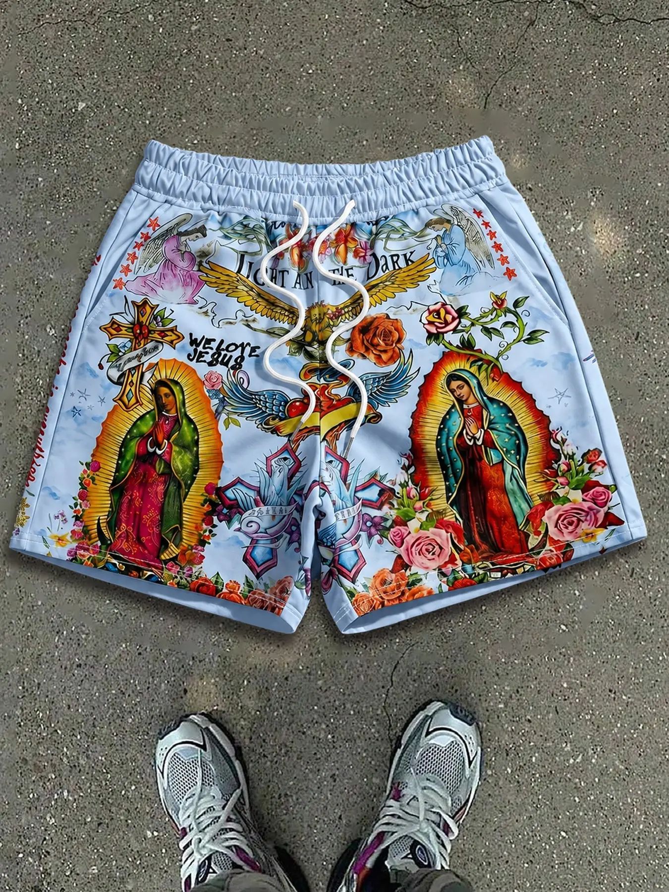  Virgin Mary & Jesus Print Streetwear Shorts
