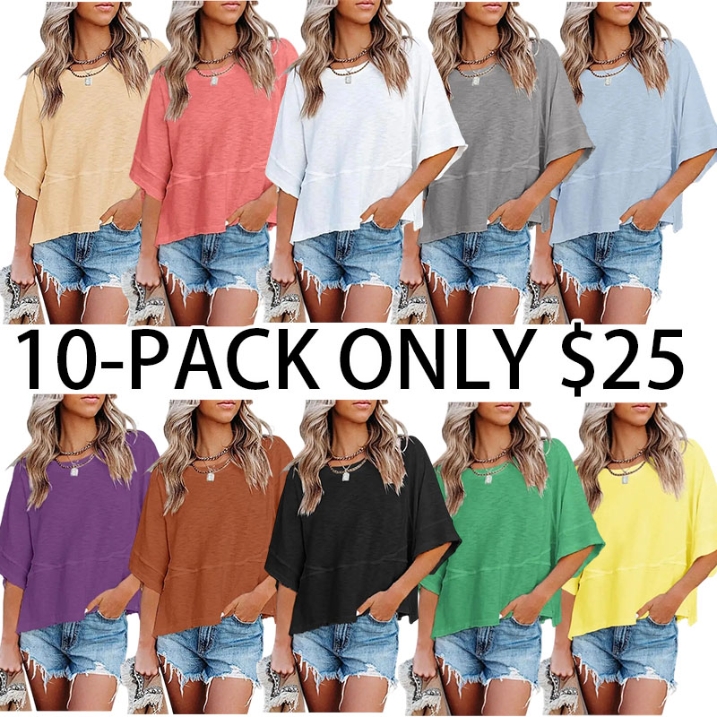 Women's Summer Casual Crewneck Batwing Half-Sleeve Oversized Tshirt