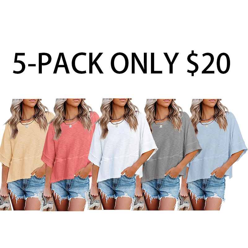 Women's Summer Casual Crewneck Batwing Half-Sleeve Oversized Tshirt