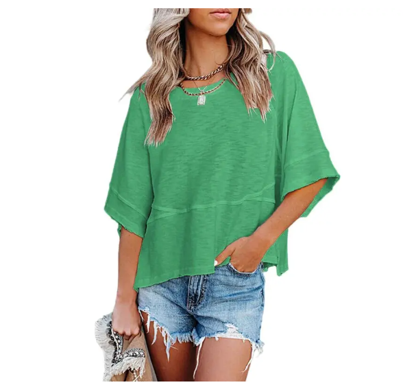 Women's Summer Casual Crewneck Batwing Half-Sleeve Oversized Tshirt