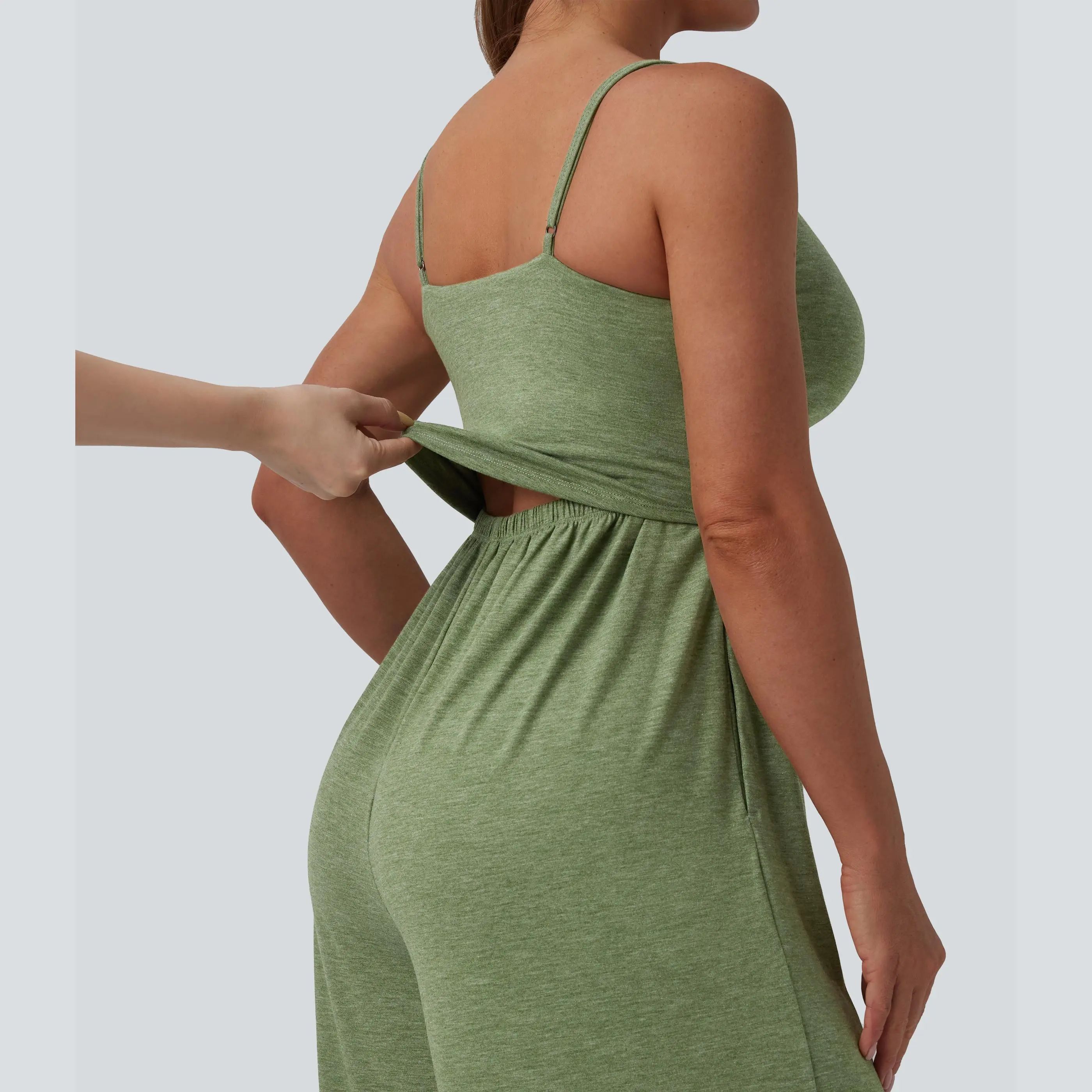 Adjustable Straps Ruched Wide Leg Heathered Casual Jumpsuit with Pockets-Easy Peezy