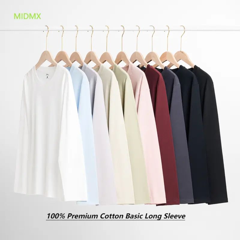 Unisex Retro 100% Pure Cotton Heavyweight Plant-Dyed Long Sleeve Crewneck T-Shirt