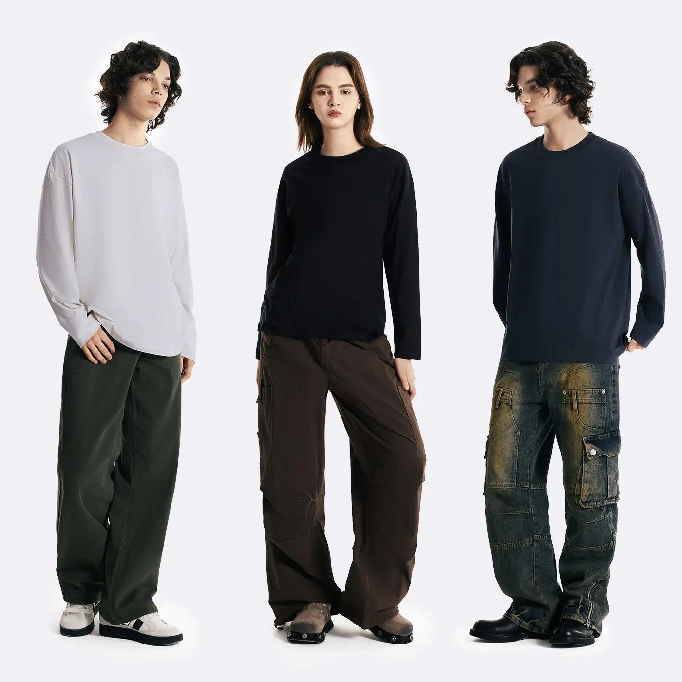 Unisex Retro 100% Pure Cotton Heavyweight Plant-Dyed Long Sleeve Crewneck T-Shirt