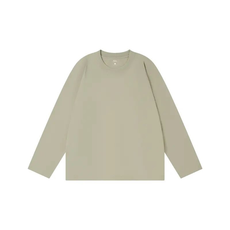 Unisex Retro 100% Pure Cotton Heavyweight Plant-Dyed Long Sleeve Crewneck T-Shirt