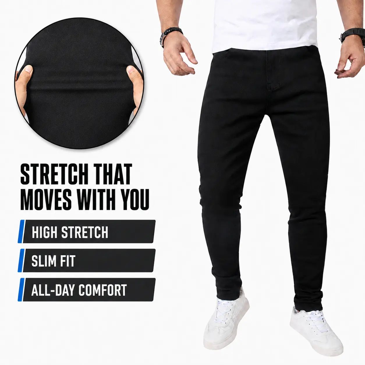 Men's Stretchy Skinny Denim Jeans - Elastized Comfort Waist