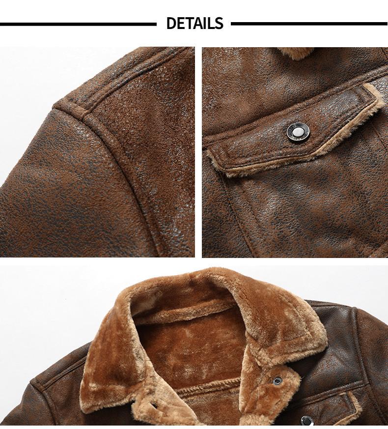 🔥Men's Brown Faux Shearling Leather Trucker Jacket