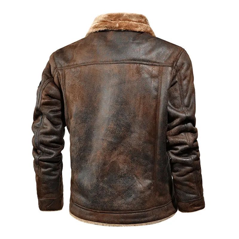 🔥Men's Brown Faux Shearling Leather Trucker Jacket