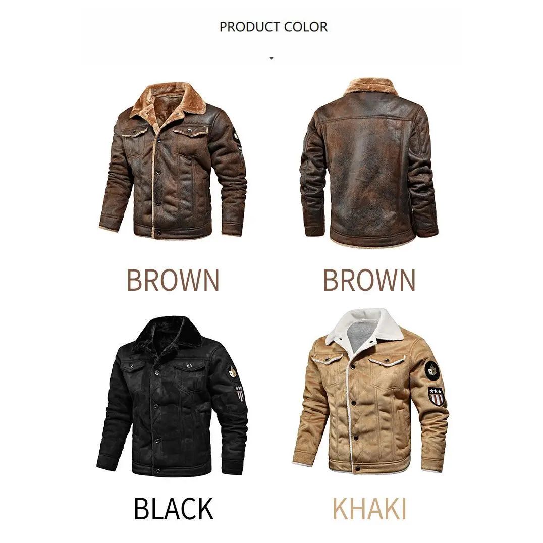🔥Men's Brown Faux Shearling Leather Trucker Jacket