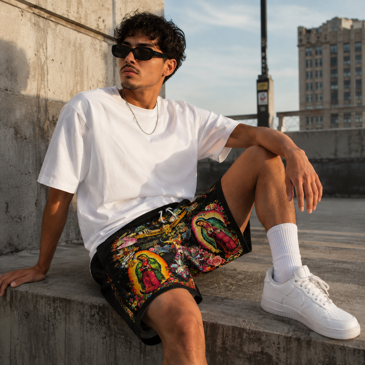  Virgin Mary & Jesus Print Streetwear Shorts