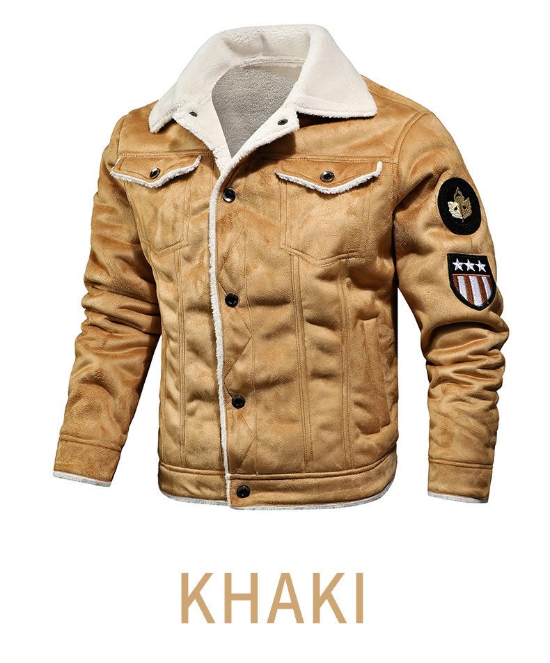 Men's Brown Faux Shearling Leather Trucker Jacket - Vintage Bike Style, Plush Long Sleeve, Multiple Pockets, Suitable for Daily Casual & Motorcycle Riding (Menswear Outerwear)