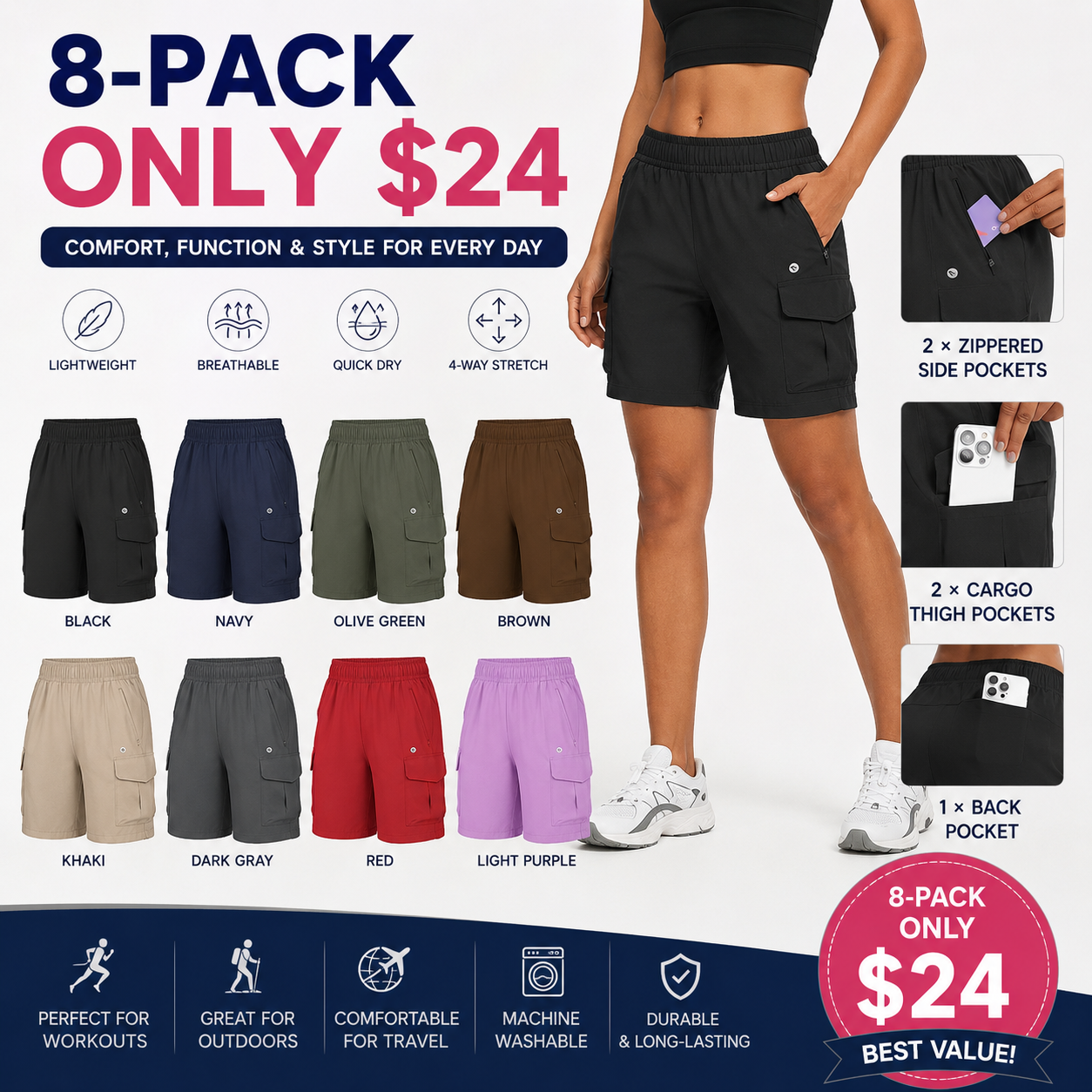 🔥LAST DAY SALE 90% OFF💕7" Quick-Dry Stretch Hiking Cargo Shorts