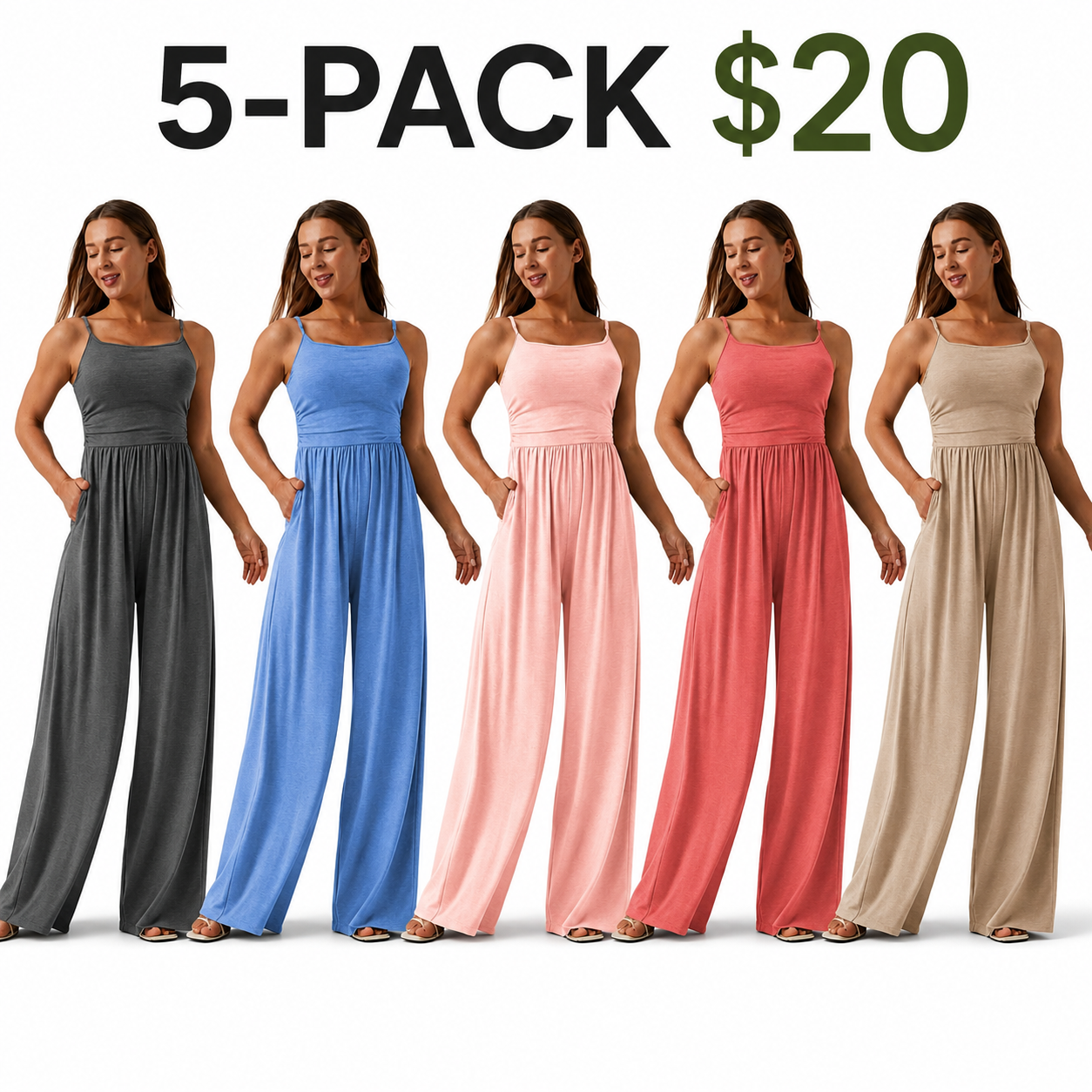 Adjustable Straps Ruched Wide Leg Heathered Casual Jumpsuit with Pockets-Easy Peezy