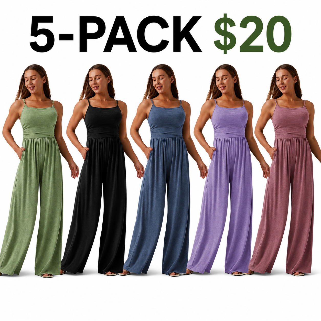 Adjustable Straps Ruched Wide Leg Heathered Casual Jumpsuit with Pockets-Easy Peezy