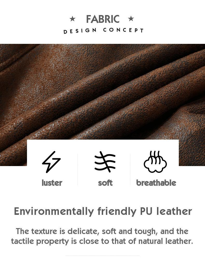 Men's Brown Faux Shearling Leather Trucker Jacket - Vintage Bike Style, Plush Long Sleeve, Multiple Pockets, Suitable for Daily Casual & Motorcycle Riding (Menswear Outerwear)