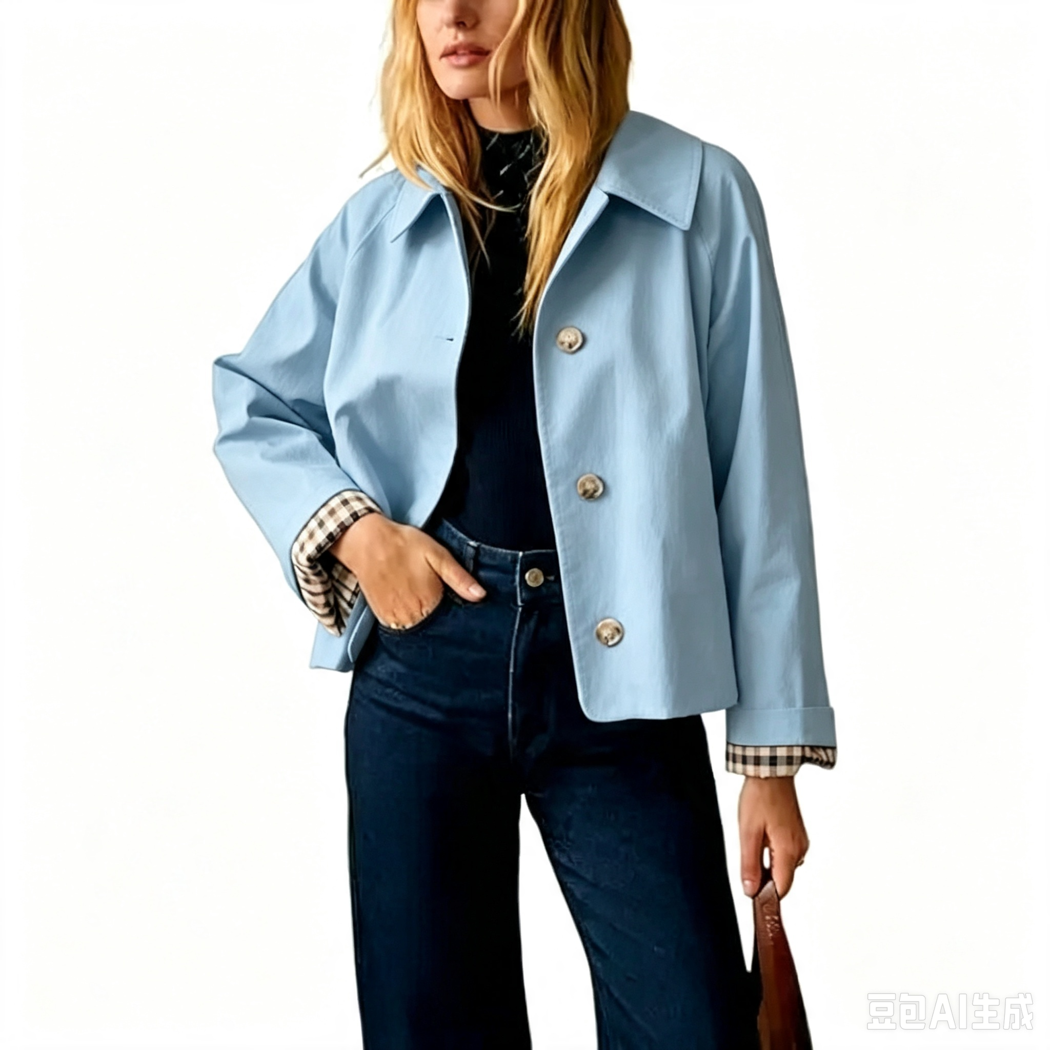 Women's Cropped Trench Coat Classic Lapel Oversized Casual Jacket with Plaid Lining, Lightweight Seasonal Outerwear