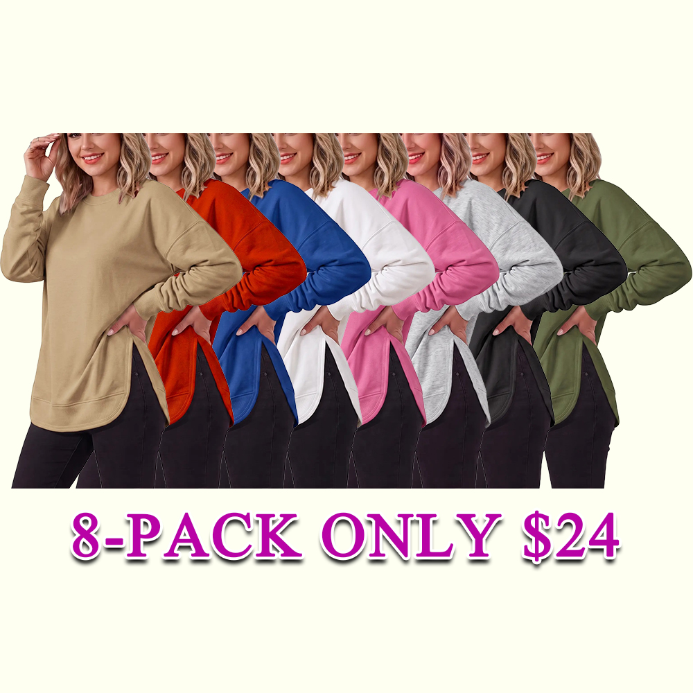 Women's Oversized Curved Hem Sweatshirt, Long Sleeve Round Neck Side Slit Casual Aesthetic Tunic Top 