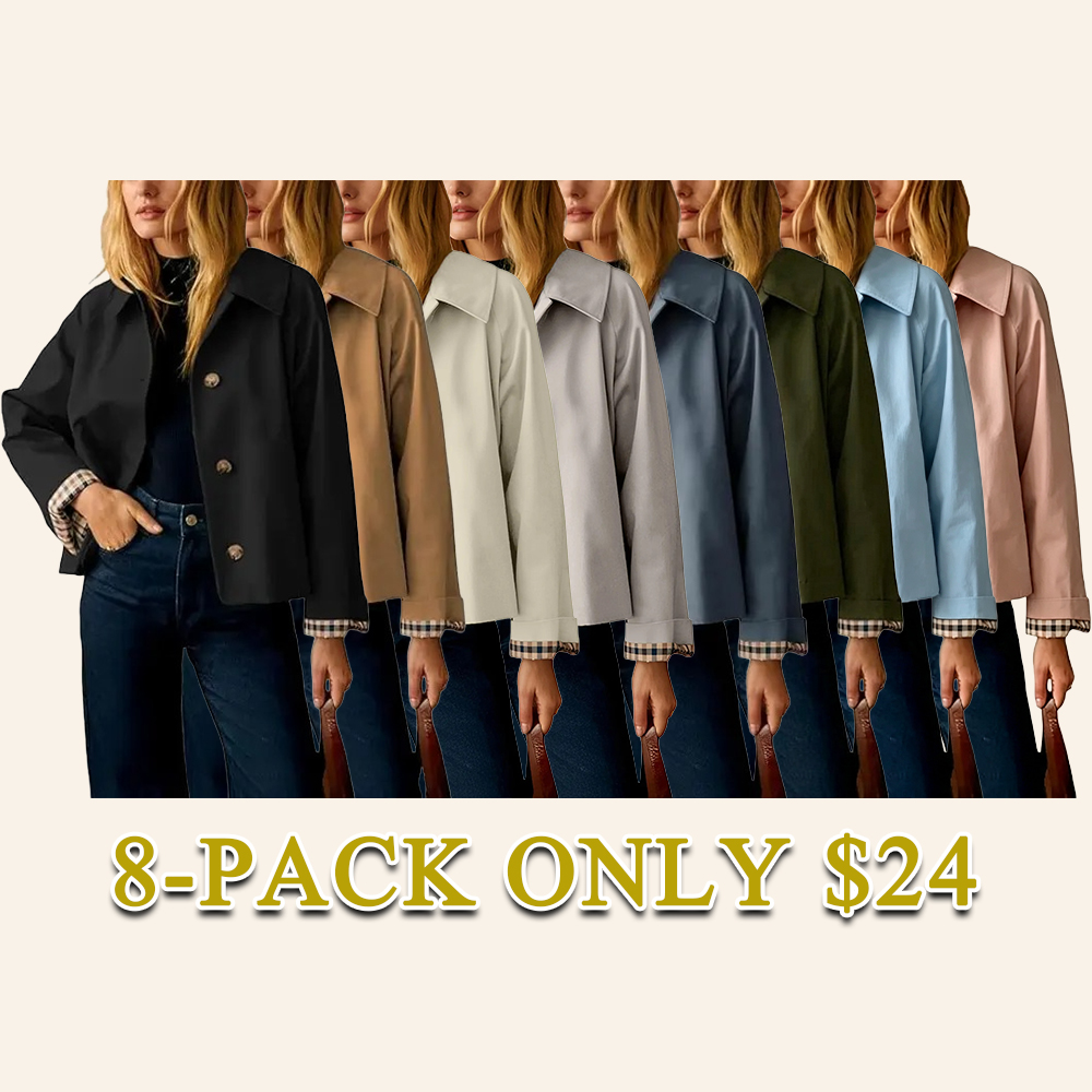 Women's Cropped Trench Coat Classic Lapel Oversized Casual Jacket with Plaid Lining, Lightweight Seasonal Outerwear