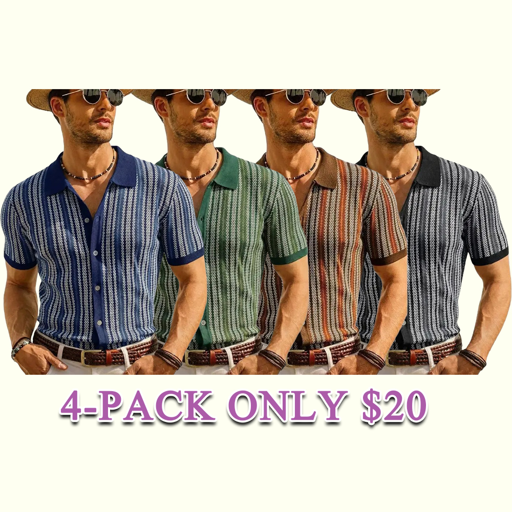 Men's Retro Button Front Knit Sweater Lightweight Non-Stretch Long Sleeve Shirt