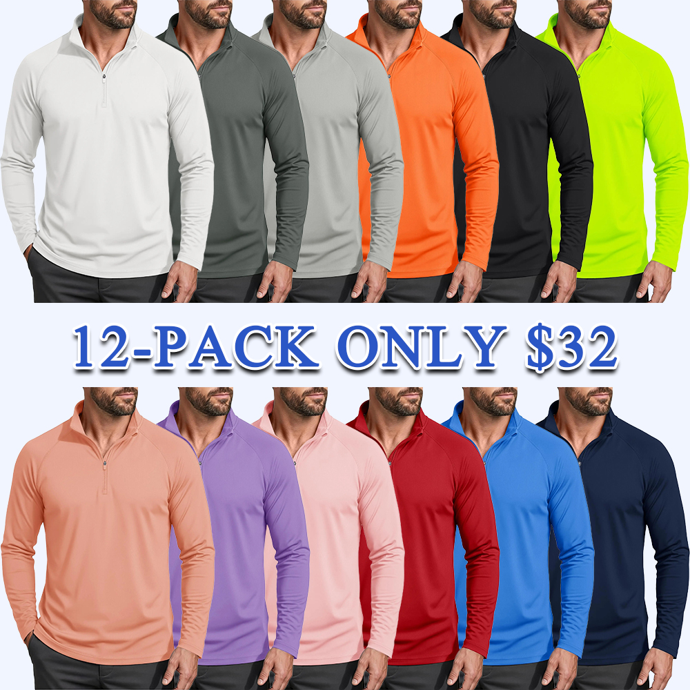 Men's 1/4 Zip Long Sleeve Shirt, UPF 50+ Quick Dry Lightweight Rash Guard, Outdoor Sports Casual Tops for Hiking Running