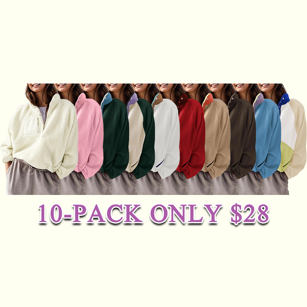 Women's Colorblock Cropped Sherpa Fleece Jacket Soft Long Sleeve Pullover with Pockets, Casual Trendy Layering Outerwear