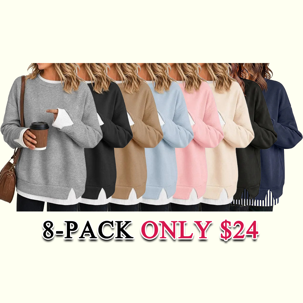 Women's Fake Two-Piece Layered Hoodie, Oversized Drop Shoulder Air Layer Pullover, Casual Crew Neck Patchwork Sweatshirt 
