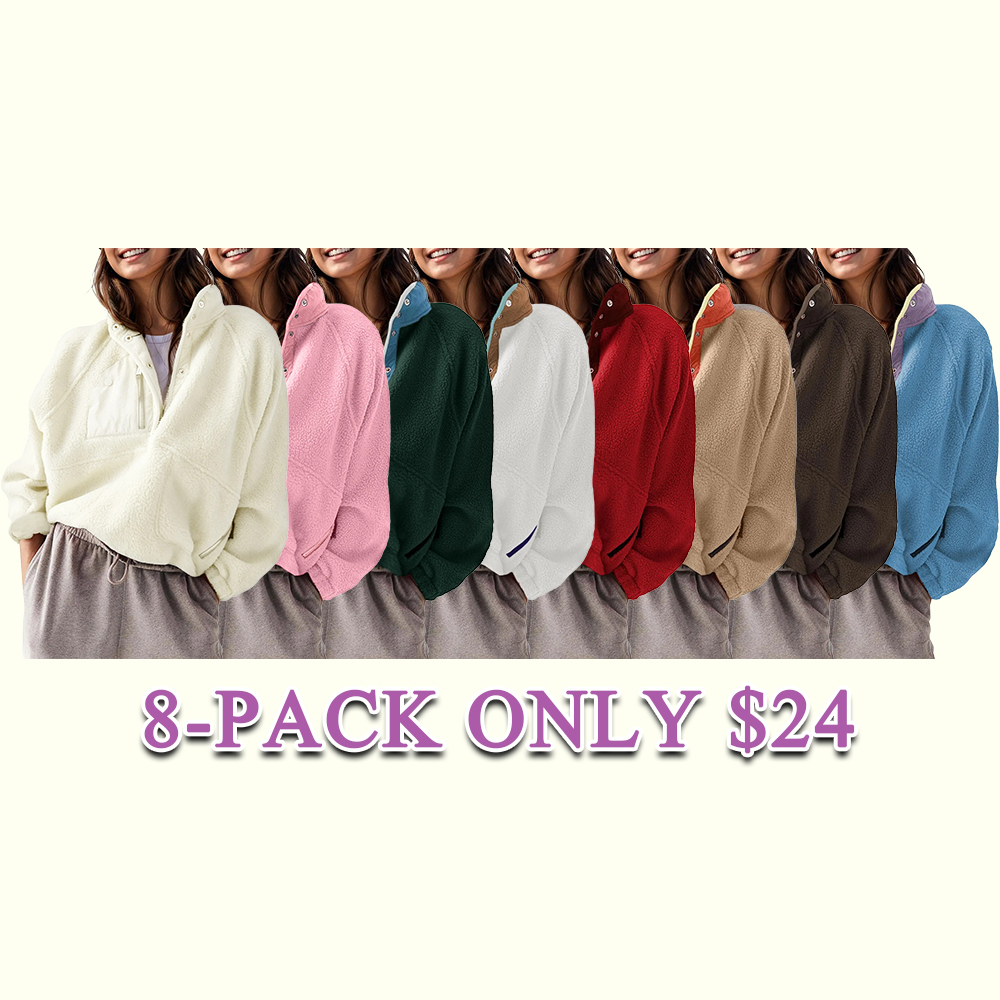 Women's Colorblock Cropped Sherpa Fleece Jacket Soft Long Sleeve Pullover with Pockets, Casual Trendy Layering Outerwear