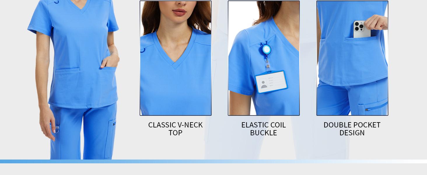 Kecols 4-Way Stretch Scrub Tops - V-Neck, Wrinkle & Breathable, with 2 Pockets for Healthcare Professionals Clothes Clothes Workwear Classic Career Wear Nurse Uniform Basic Womenswear
