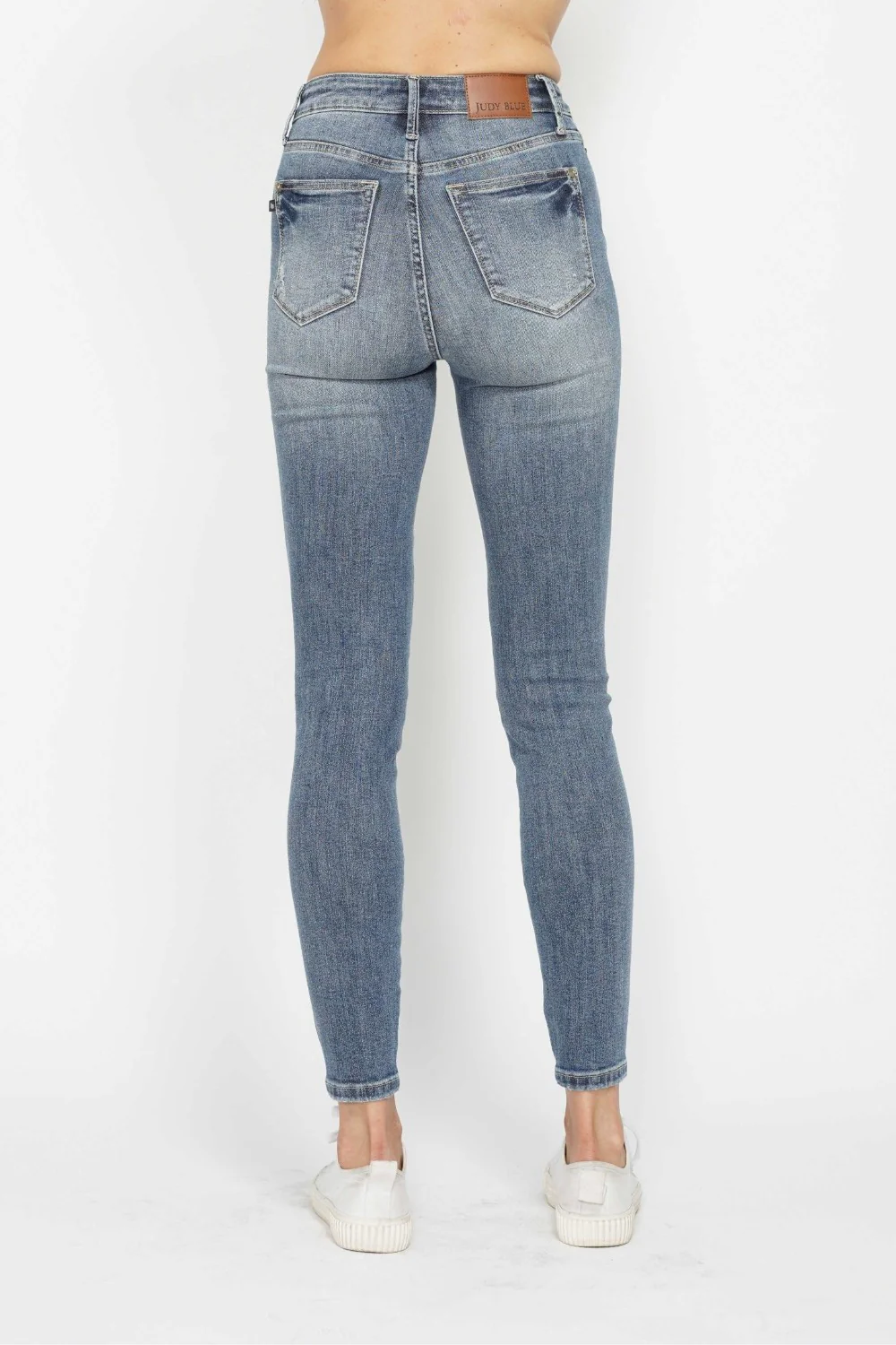 Blue Full Size Tummy Control Contrast Wash Skinny Jeans