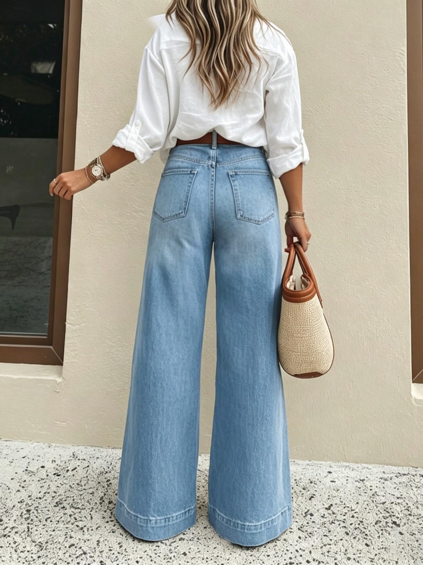 Women's Elastic Loose Fit Jeans, High Waist Slimming, Casual Style, Plain Surface, All Seasons, Unlined, Comfortable and Versatile