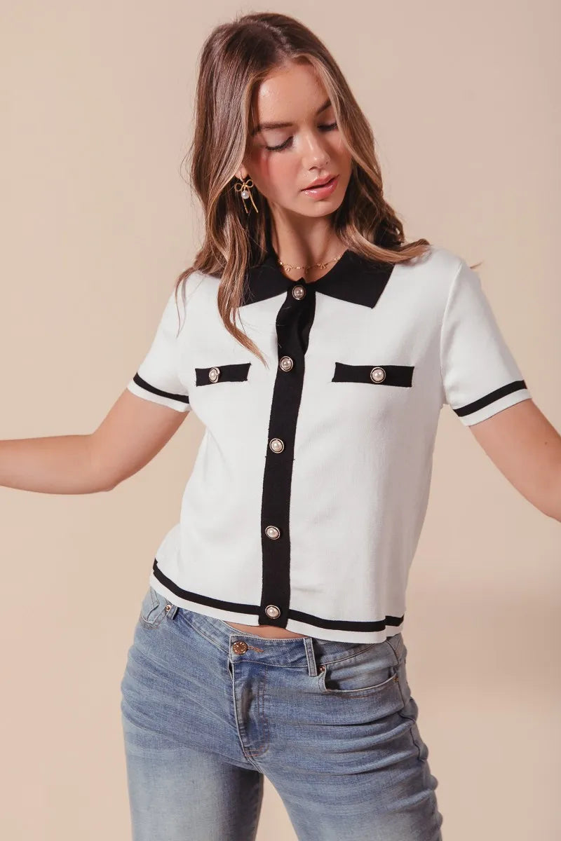 Button Down Knitted Sweater Shirt Top