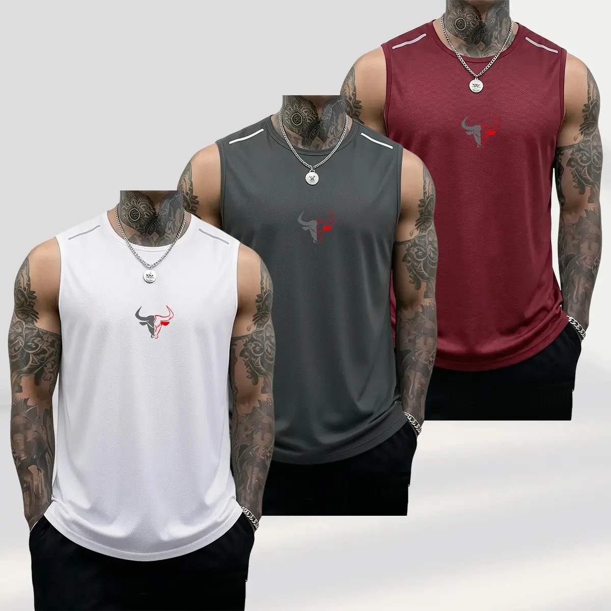 Men's Bull Graphic Muscle Tank Tops Breathable Polyester Sleeveless Athletic Vests