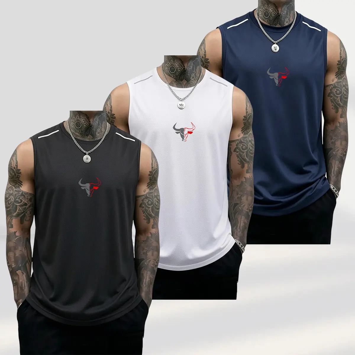 Men's Bull Graphic Muscle Tank Tops Breathable Polyester Sleeveless Athletic Vests
