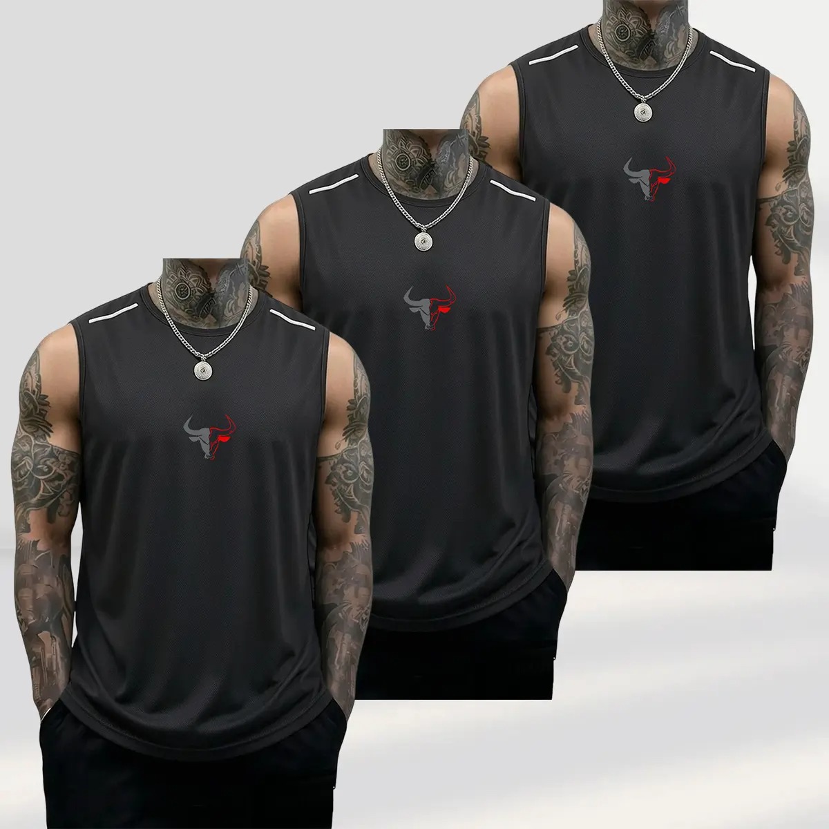 Men's Bull Graphic Muscle Tank Tops Breathable Polyester Sleeveless Athletic Vests