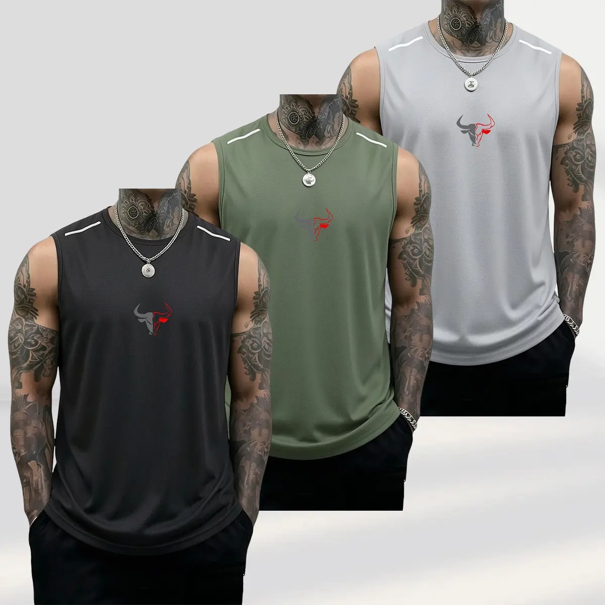 Men's Bull Graphic Muscle Tank Tops Breathable Polyester Sleeveless Athletic Vests