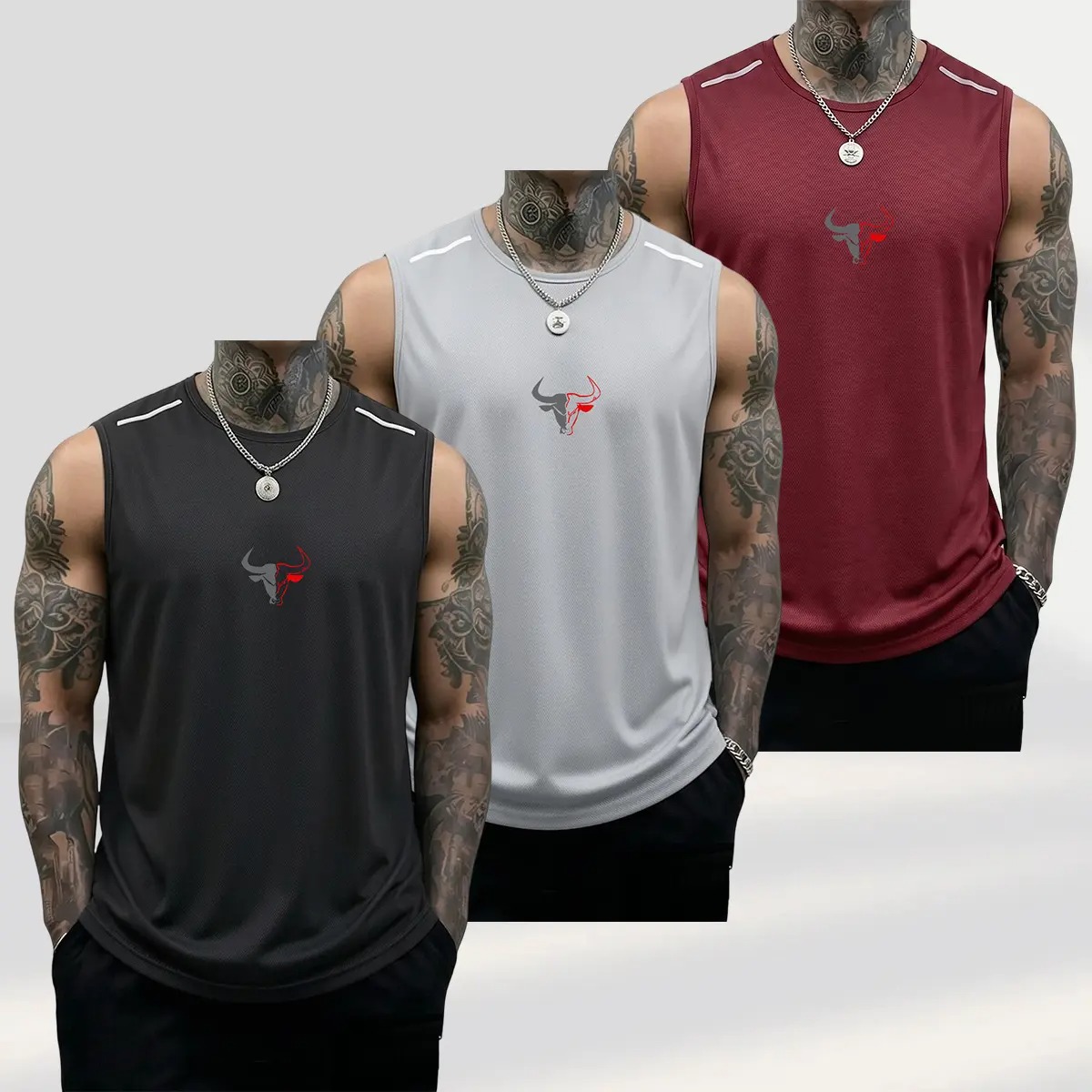 Men's Bull Graphic Muscle Tank Tops Breathable Polyester Sleeveless Athletic Vests