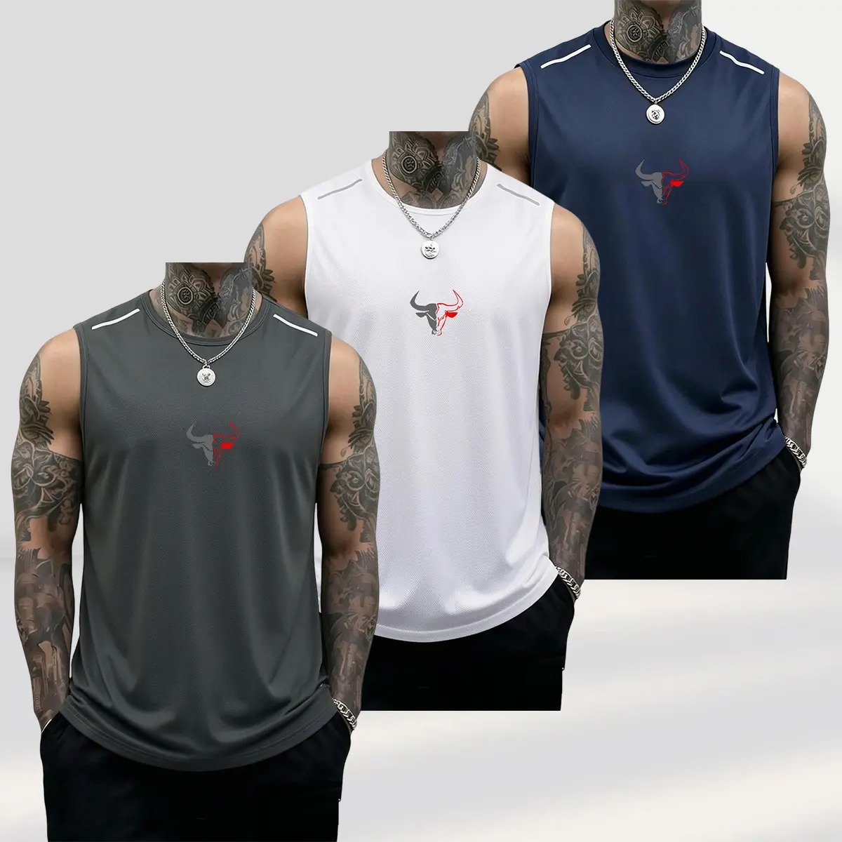Men's Bull Graphic Muscle Tank Tops Breathable Polyester Sleeveless Athletic Vests