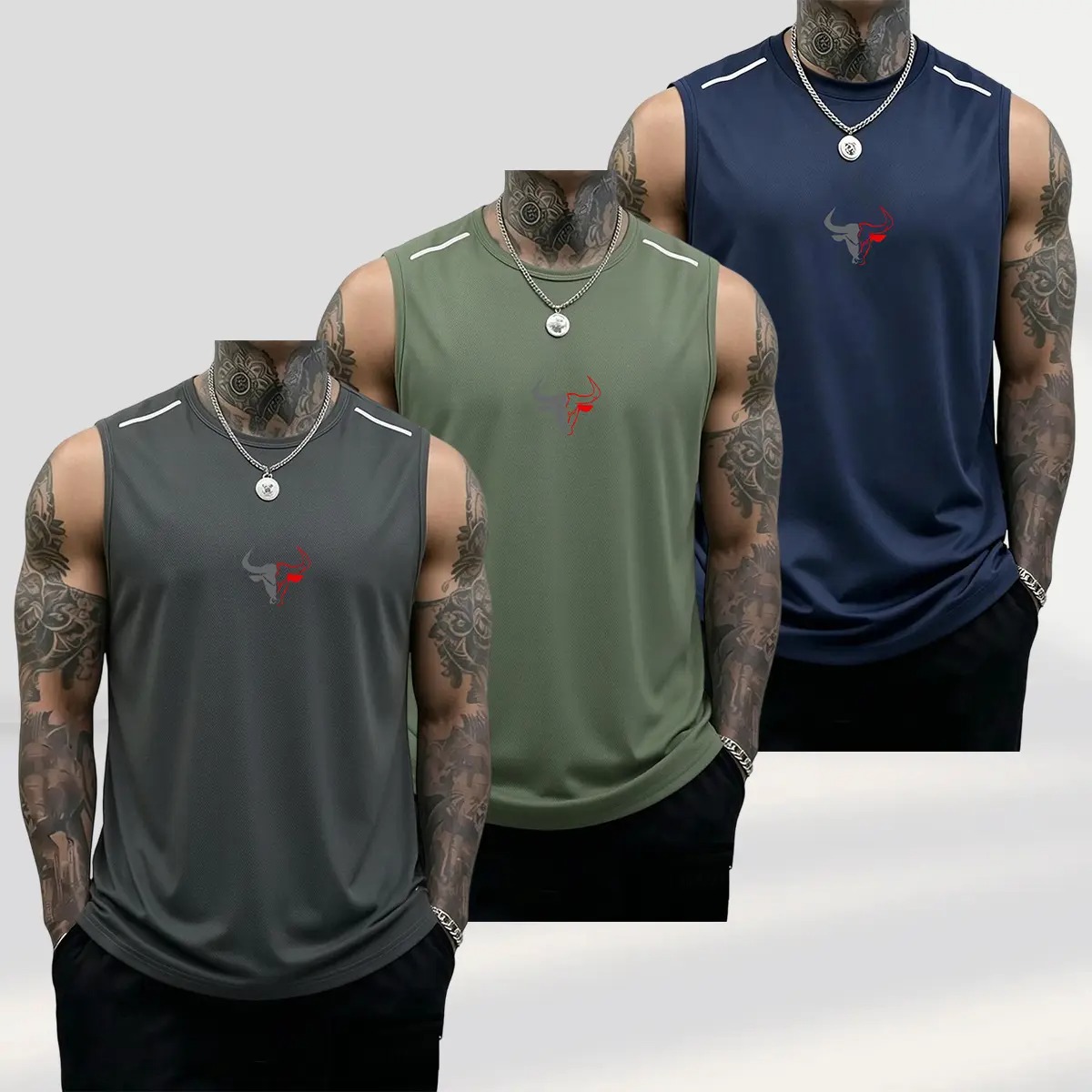 Men's Bull Graphic Muscle Tank Tops Breathable Polyester Sleeveless Athletic Vests
