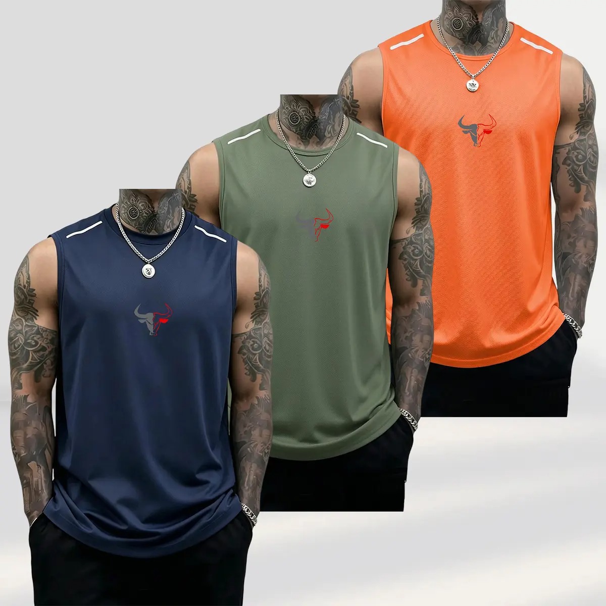 Men's Bull Graphic Muscle Tank Tops Breathable Polyester Sleeveless Athletic Vests