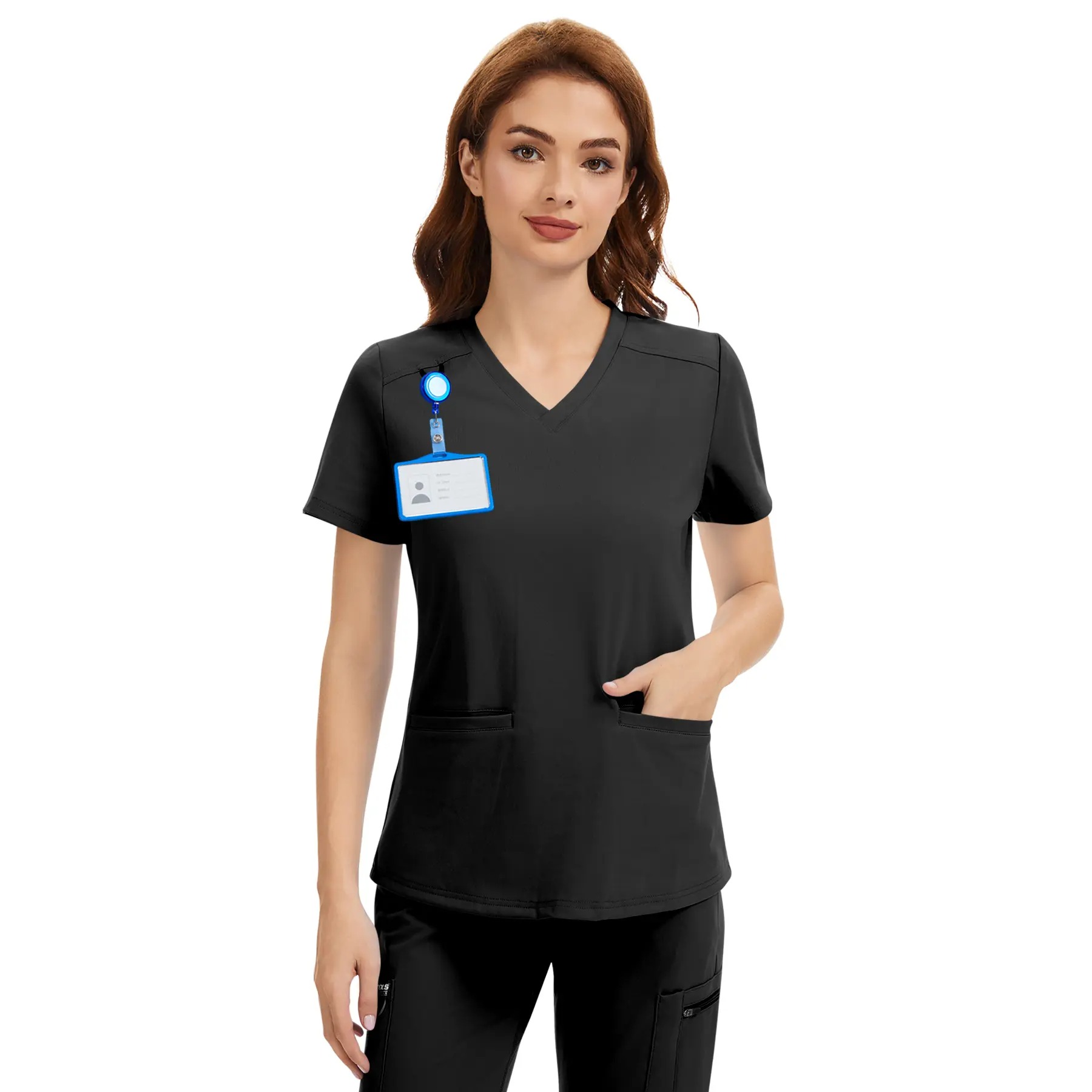 Women's 4-Way Stretch V-Neck Scrub Top, Wrinkle Resistant Breathable Medical Uniform with 2 Pockets, Classic Healthcare Workwear for Nurses & Medical Professionals