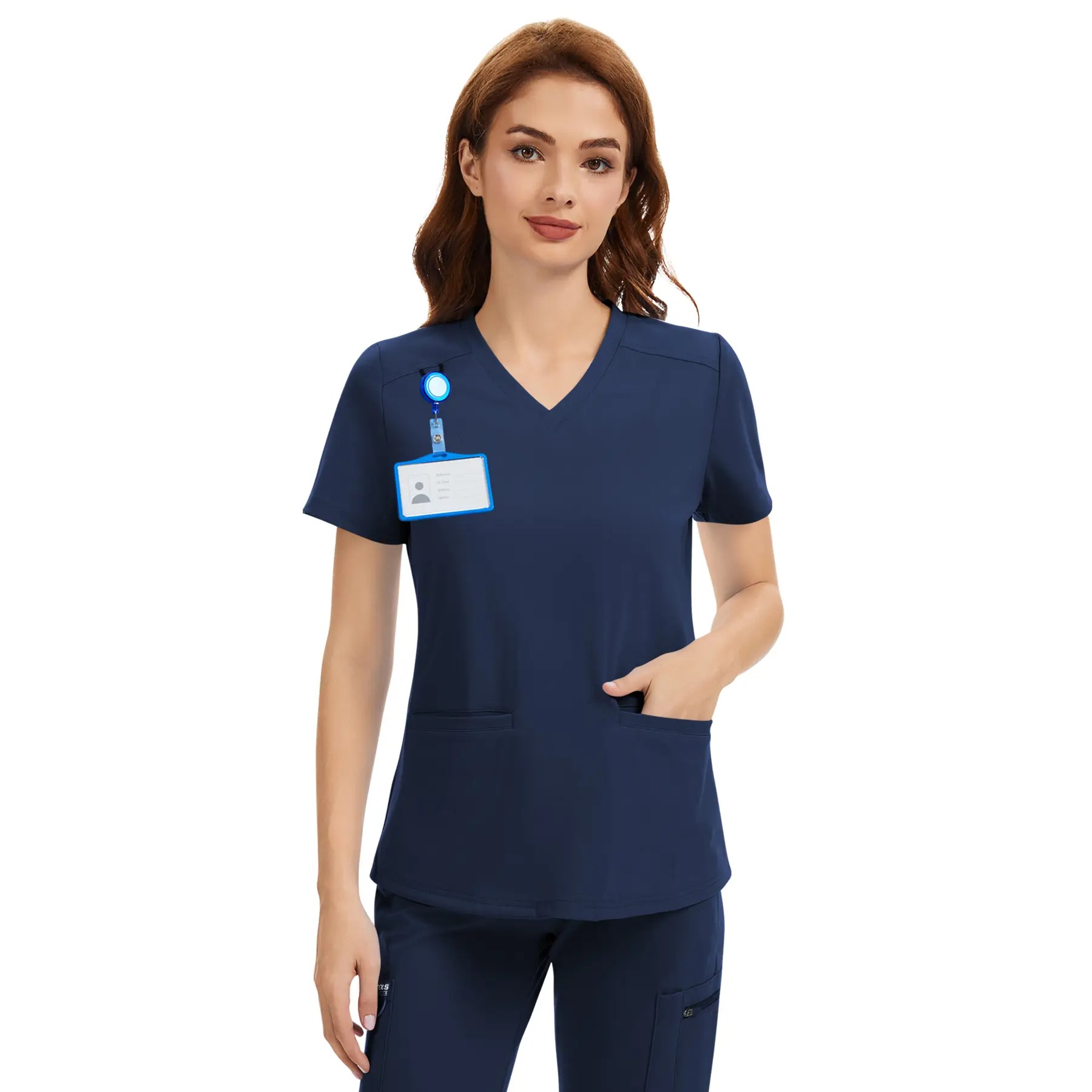 Women's 4-Way Stretch V-Neck Scrub Top, Wrinkle Resistant Breathable Medical Uniform with 2 Pockets, Classic Healthcare Workwear for Nurses & Medical Professionals