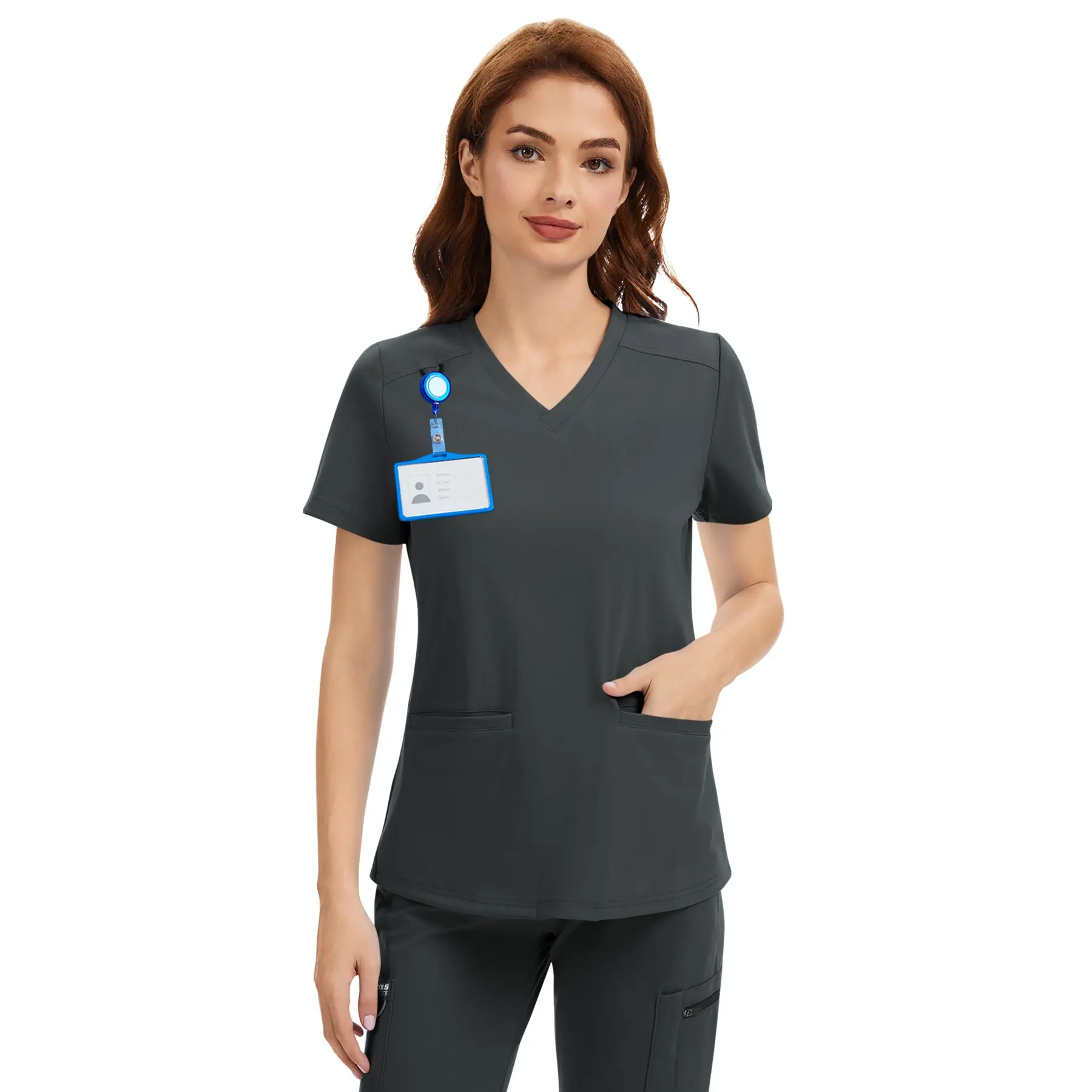 Women's 4-Way Stretch V-Neck Scrub Top, Wrinkle Resistant Breathable Medical Uniform with 2 Pockets, Classic Healthcare Workwear for Nurses & Medical Professionals