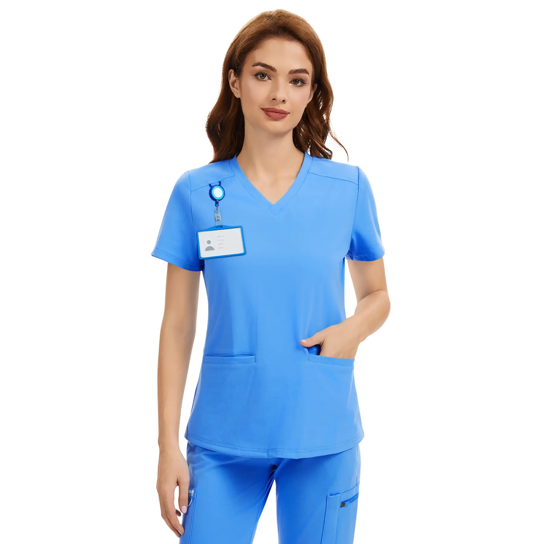 Women's 4-Way Stretch V-Neck Scrub Top, Wrinkle Resistant Breathable Medical Uniform with 2 Pockets, Classic Healthcare Workwear for Nurses & Medical Professionals