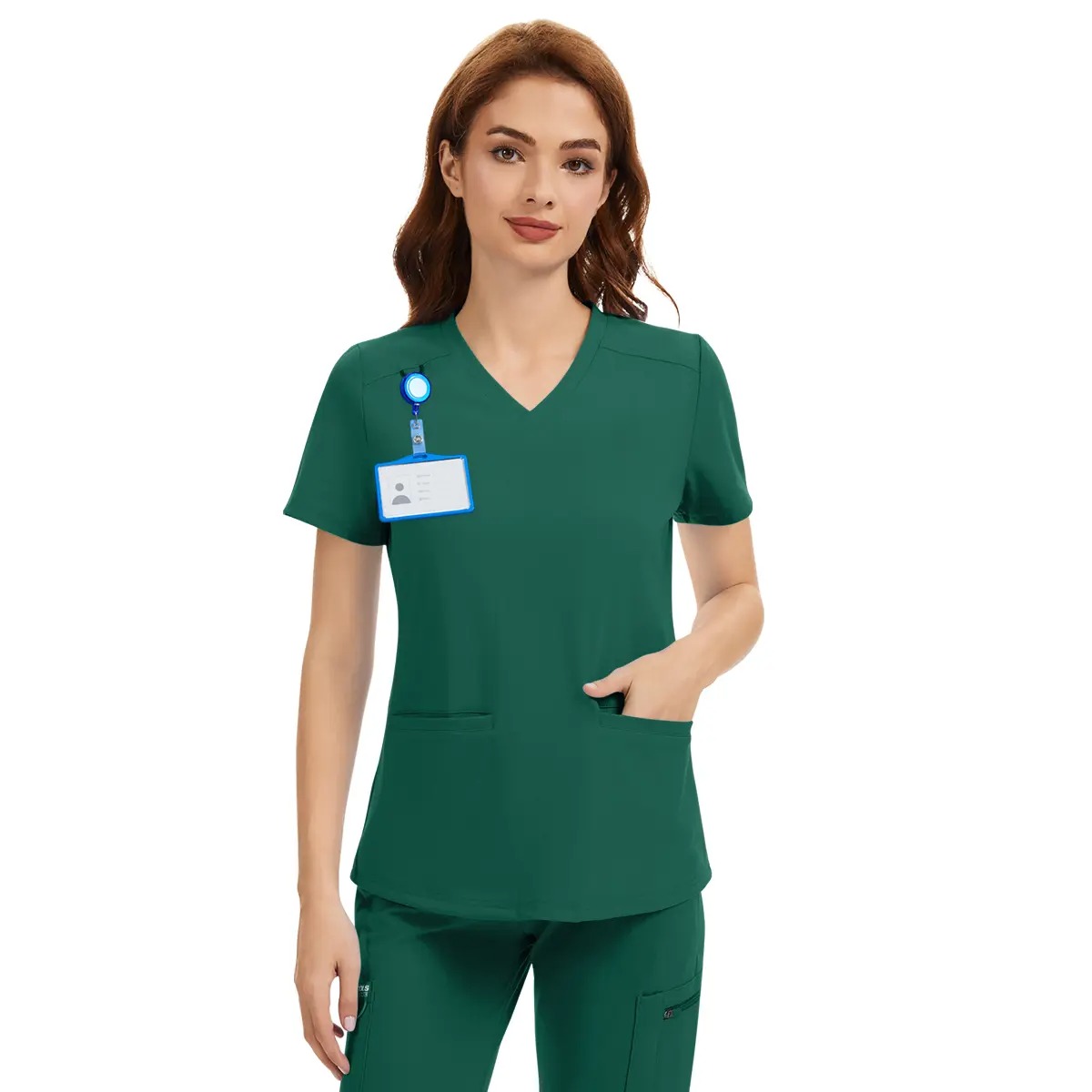 Women's 4-Way Stretch V-Neck Scrub Top, Wrinkle Resistant Breathable Medical Uniform with 2 Pockets, Classic Healthcare Workwear for Nurses & Medical Professionals