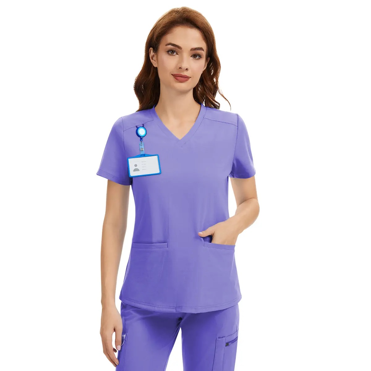 Women's 4-Way Stretch V-Neck Scrub Top, Wrinkle Resistant Breathable Medical Uniform with 2 Pockets, Classic Healthcare Workwear for Nurses & Medical Professionals