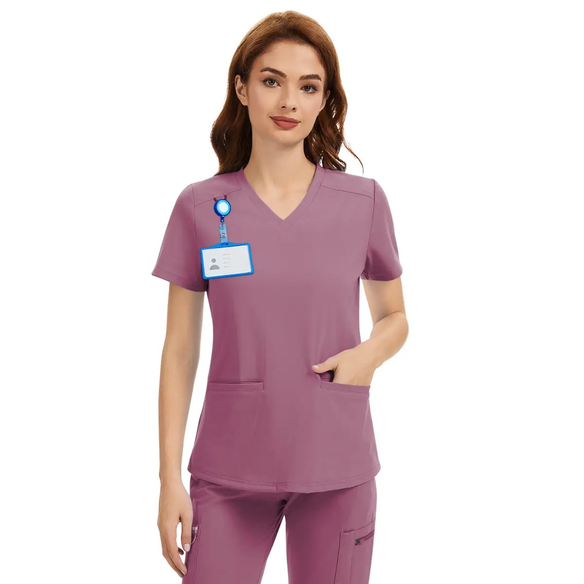 Women's 4-Way Stretch V-Neck Scrub Top, Wrinkle Resistant Breathable Medical Uniform with 2 Pockets, Classic Healthcare Workwear for Nurses & Medical Professionals