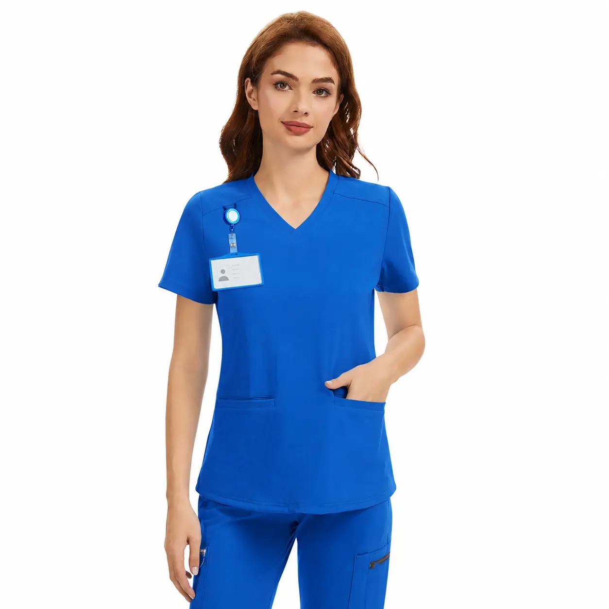 Women's 4-Way Stretch V-Neck Scrub Top, Wrinkle Resistant Breathable Medical Uniform with 2 Pockets, Classic Healthcare Workwear for Nurses & Medical Professionals